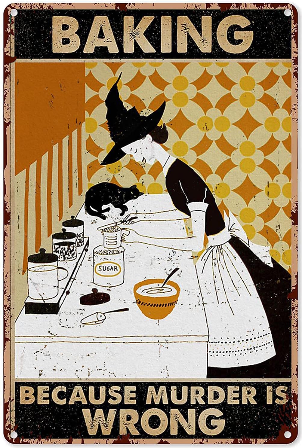 Kitchen Witch Baking - Винтажная металлическая табличка-декор для кухни: «Ведьма-пекарка: